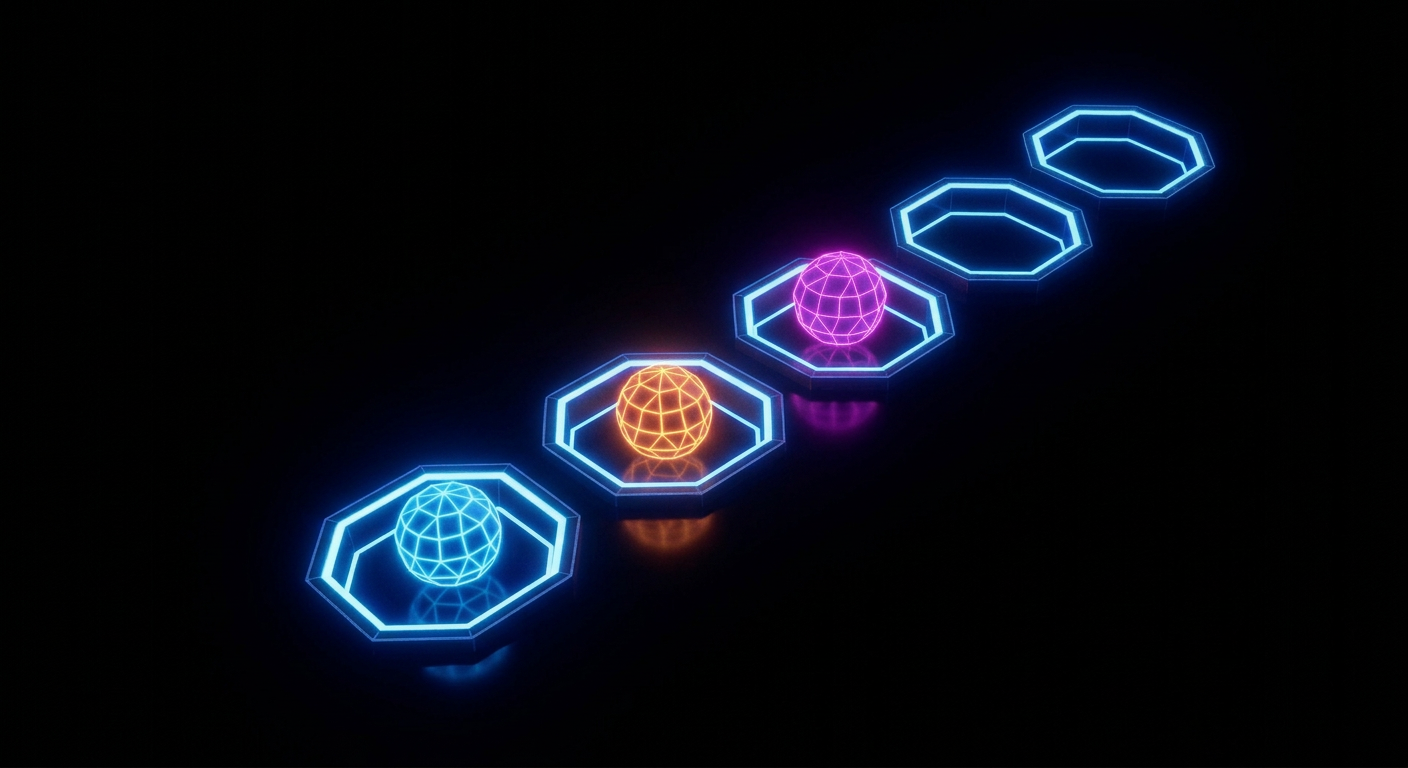 Sequence numbers visualized as glowing hexagonal platforms filling in sequentially